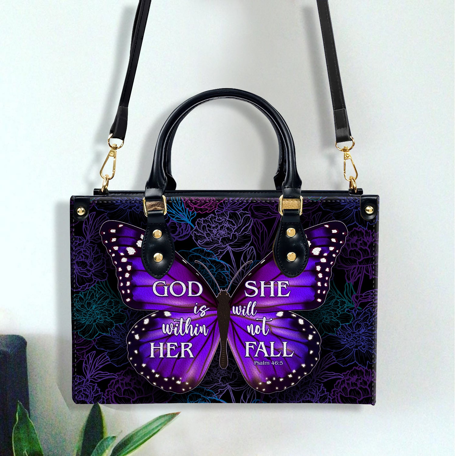 She Will Not Fall Personalized Zippered Leather Handbag With Handle Christian Gift Religious Gift For Women