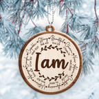 Engraved Wood Ornament I Am Identity In Christ Circle Leaf Vintage Ornament