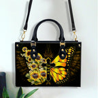 Yellow Butterfly Sunflowers You Are Leather Handbag With Handle Christian Gift Religious Gift For Women