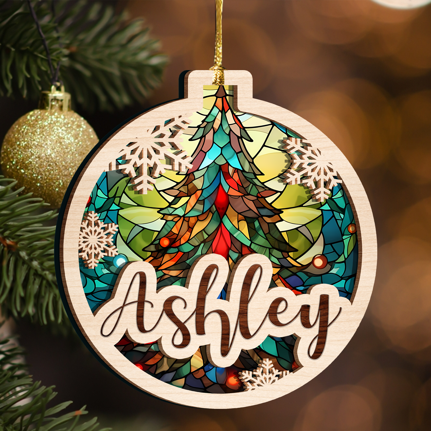 Christmas Stained Glass Snowflake Two Layers Suncatcher Ornament Christmas Ornament Car Hanging Ornament