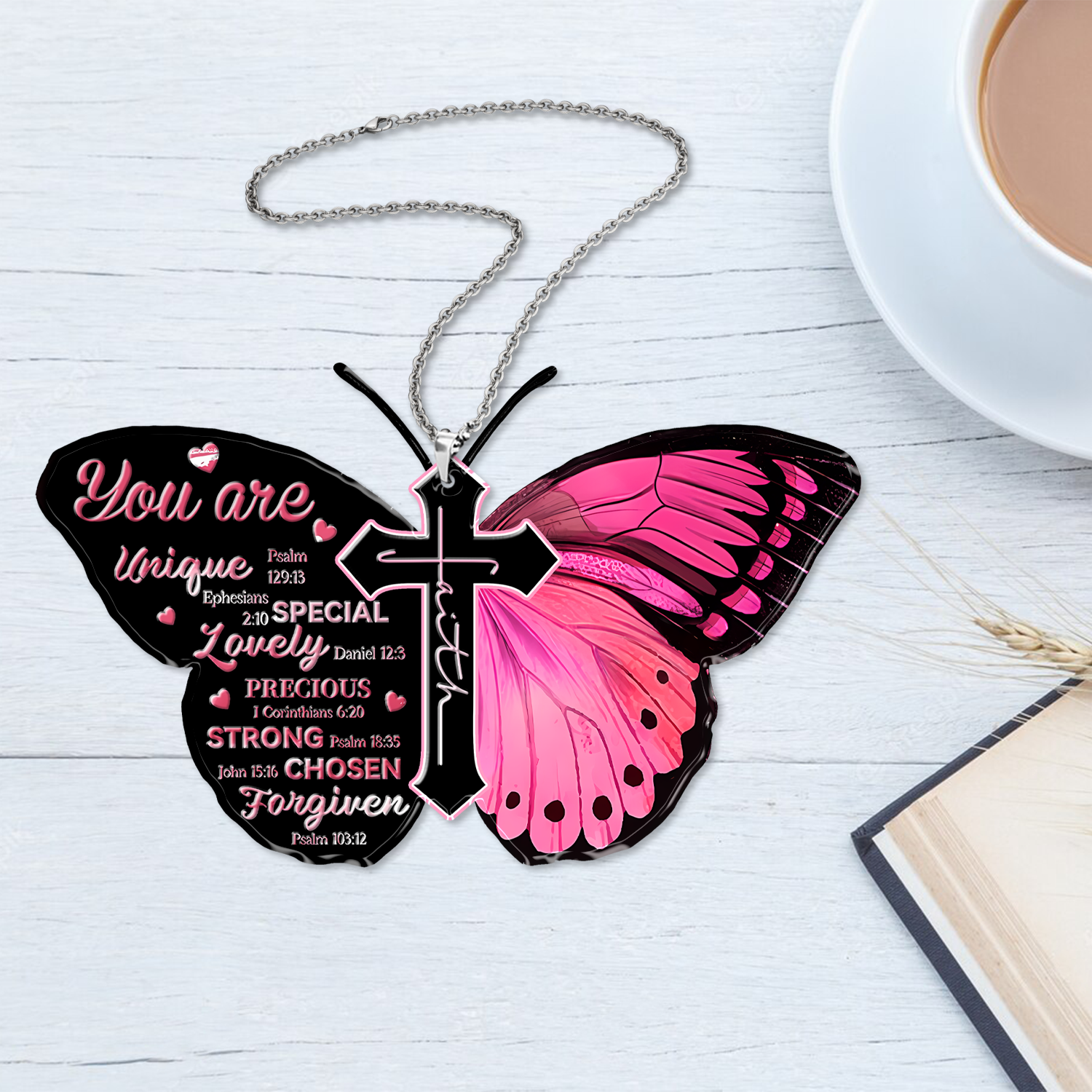 You Are Christian Butterfly Religious Bible Car Rear View Mirror Accessories, First Car Drivers License Gift Acrylic Car Decoration, Cute Christian Religious Gift