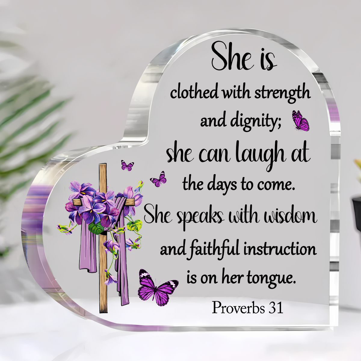 Purple Floral Cross She Is Acrylic Plaque Christian Gifts