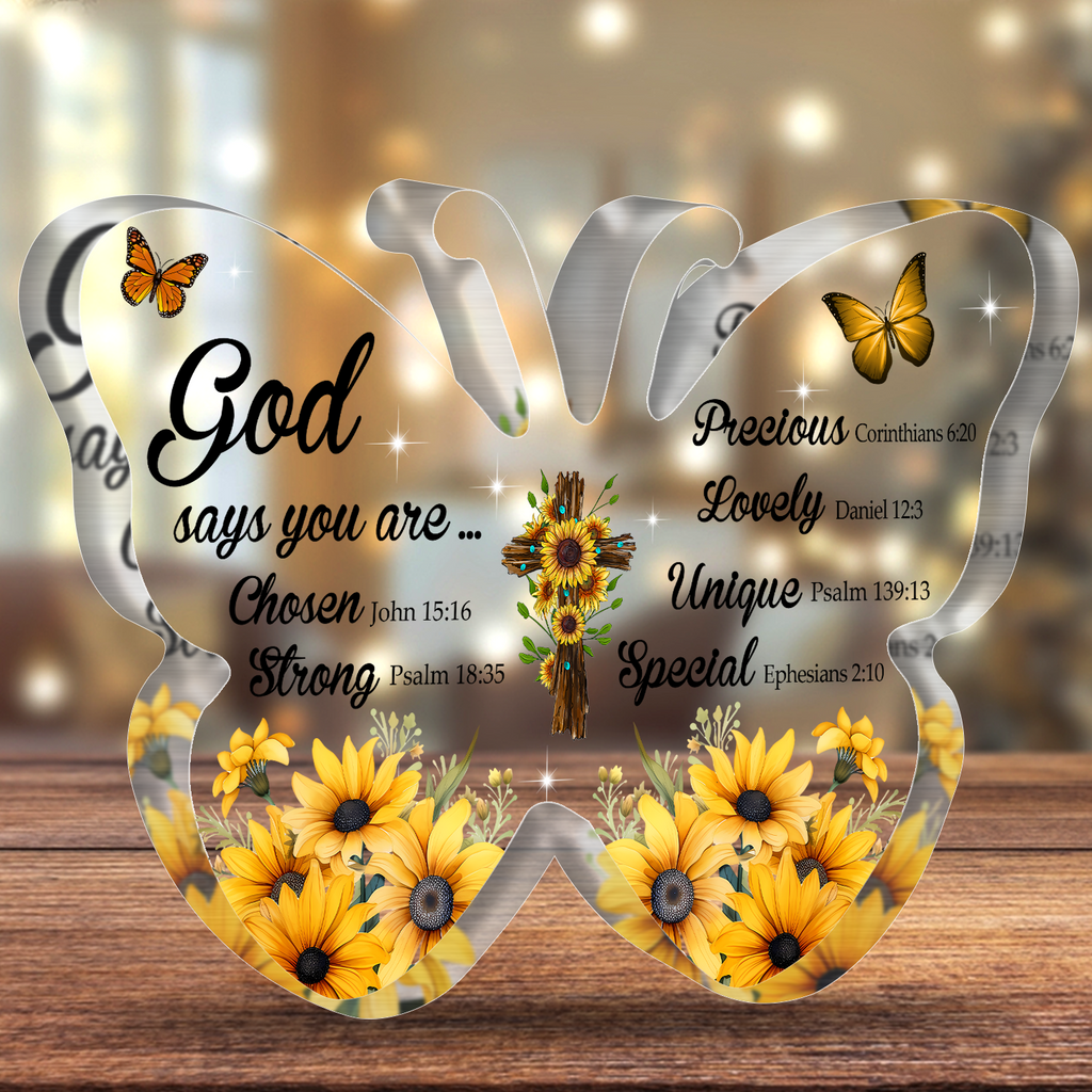 Butterfly Sunflower God Says You Are Acrylic Plaque Christian Gifts Bible Verses Religious Gifts