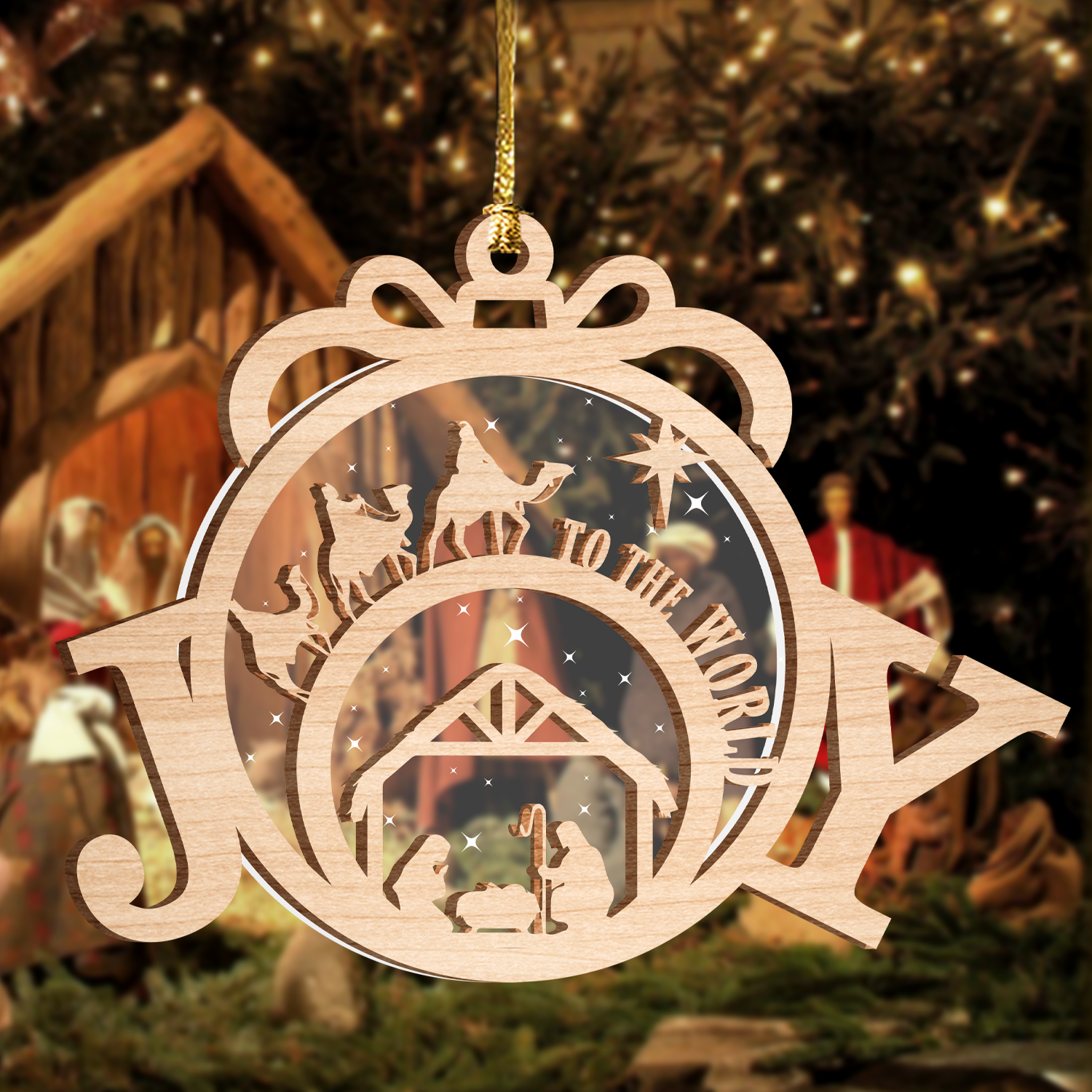 Joy To The World Holy Night Ornament Two Layers Christmas Car Hanging Wooden Transparent Acrylic Ornament