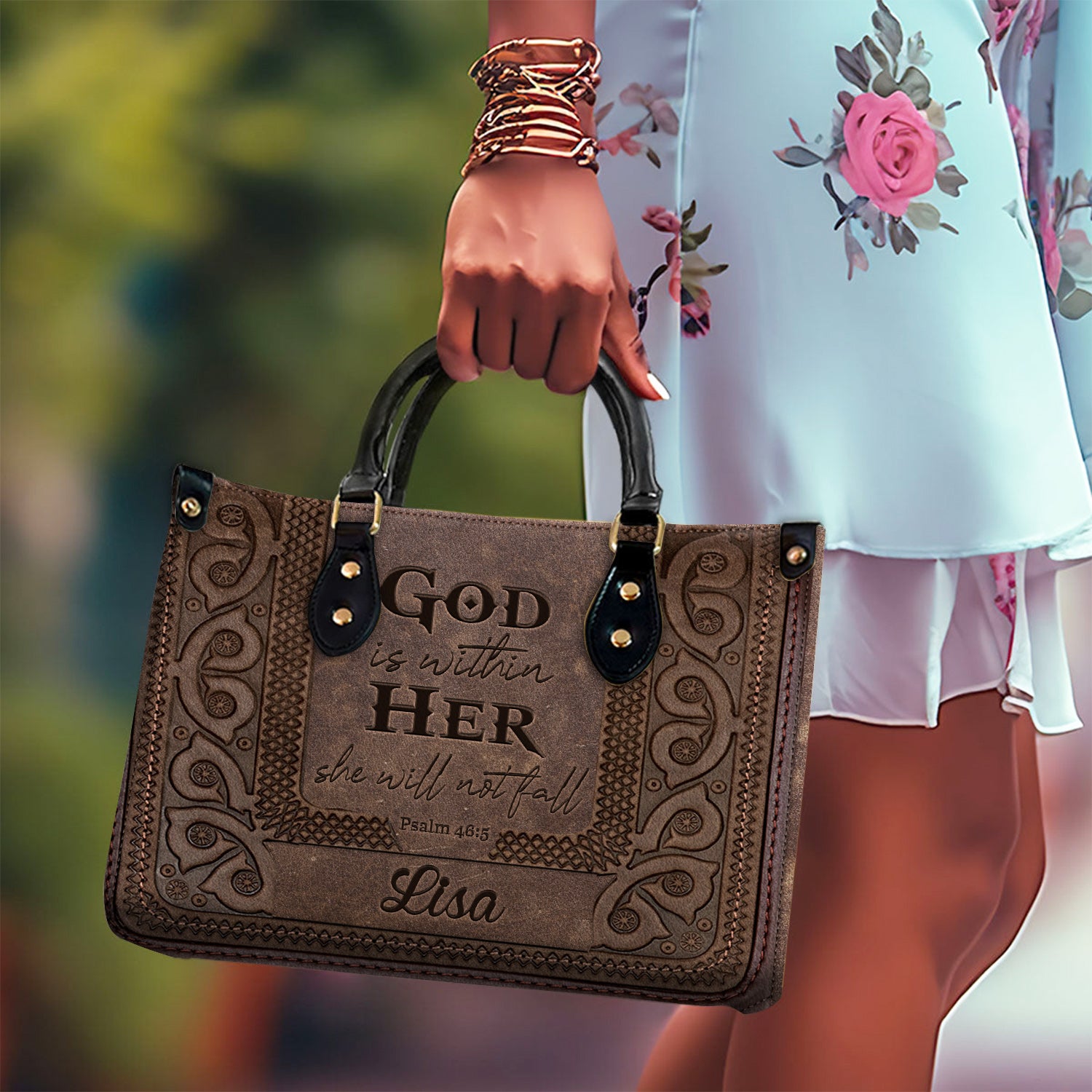 She Will Not Fall Personalized Leather Handbag