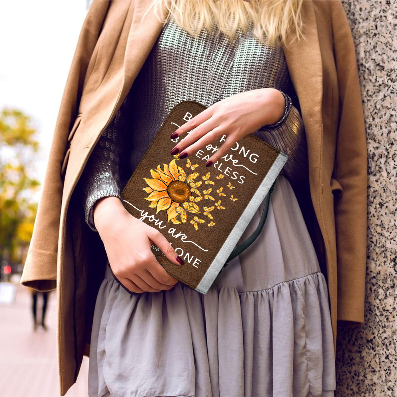 Sunflower Butterflies Be Strong Be Brave Christian Personalized Bible Cover