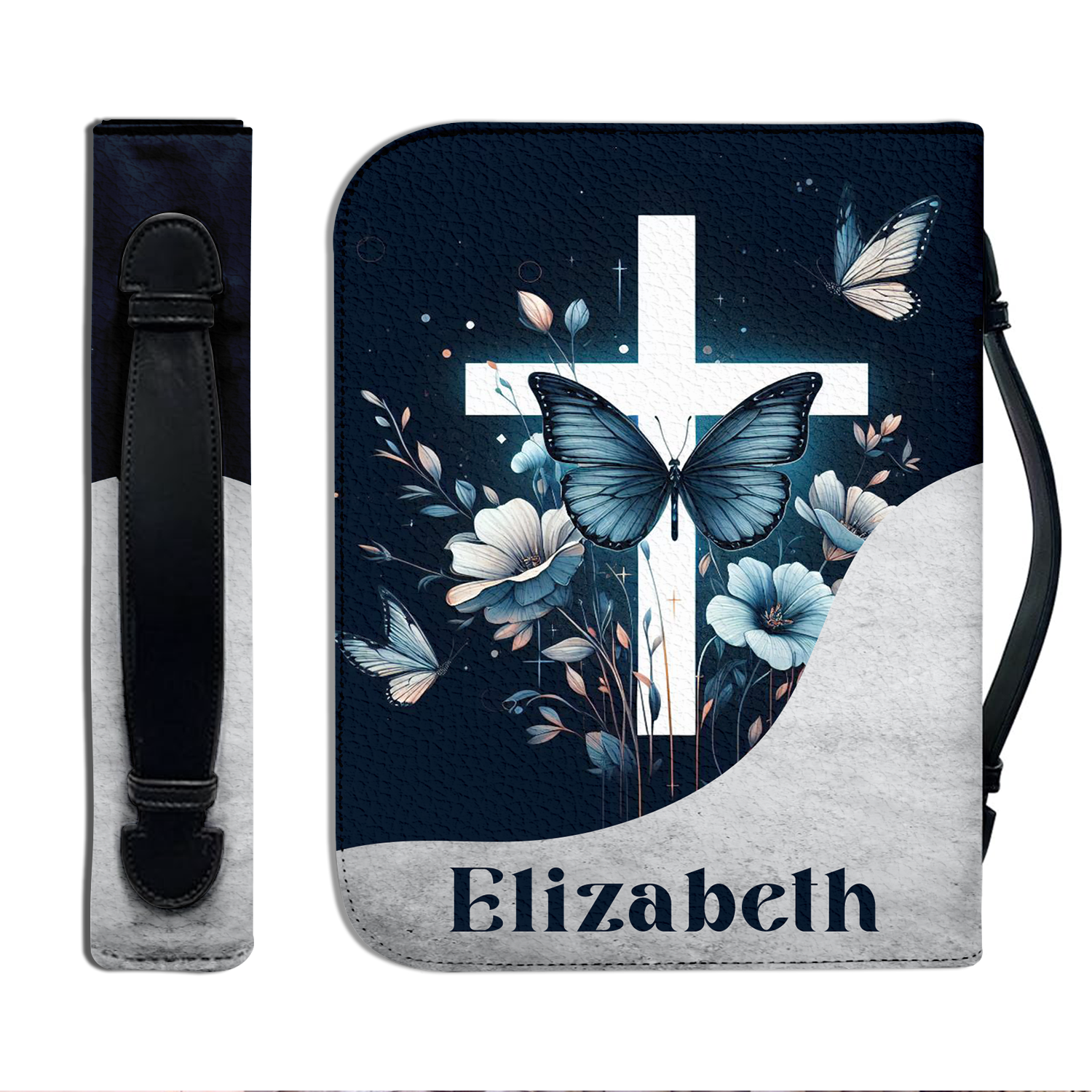 Blue Flower Cross Butterfly Surrounded By Your Glory Christian Personalized Bible Cover