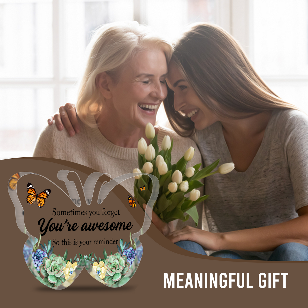 Succulents You're Awesome Butterfly Acrylic Plaque Christian Gifts Birthday Gifts For Women