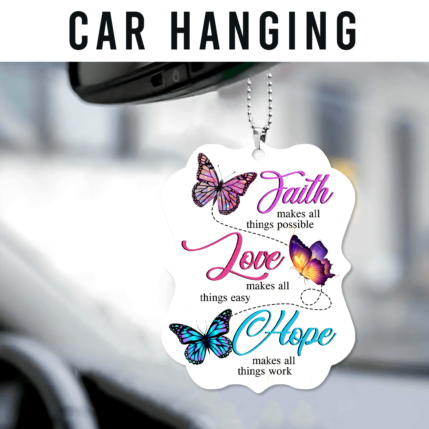 Butterfly Faith Hope Love Christian Gifts For Women, Birthday Gifts For Women, Ornament Gift, Christmas Ornament Car Hanging