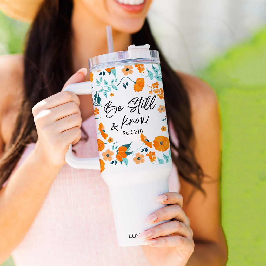 Floral Be Still Bible Verse Inspirational Gifts for Women Friends 40Oz Tumbler