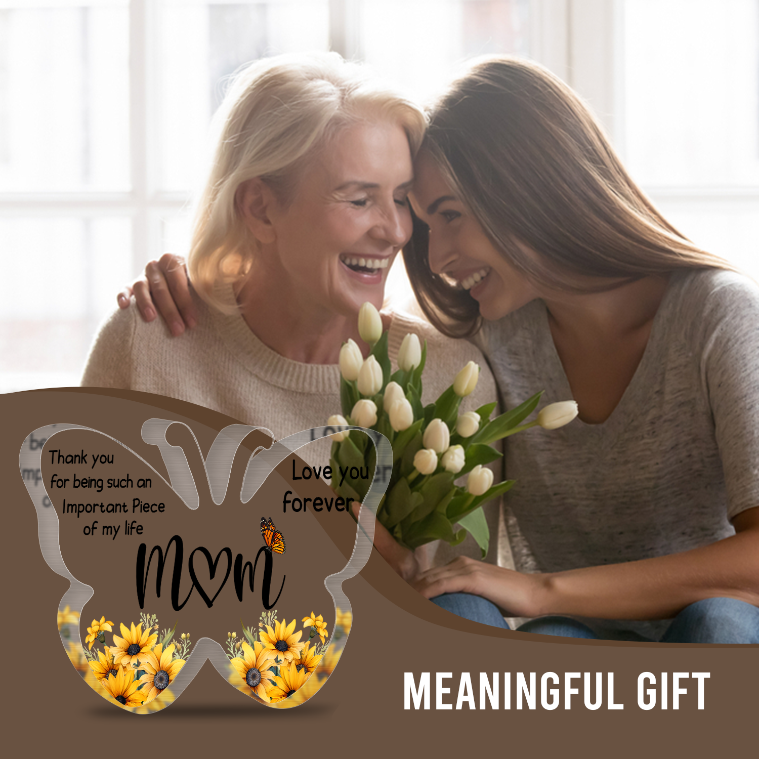 Sunflower Love You Mom Butterfly Acrylic Plaque Birthday Gift For Mom Mother's Day Gift