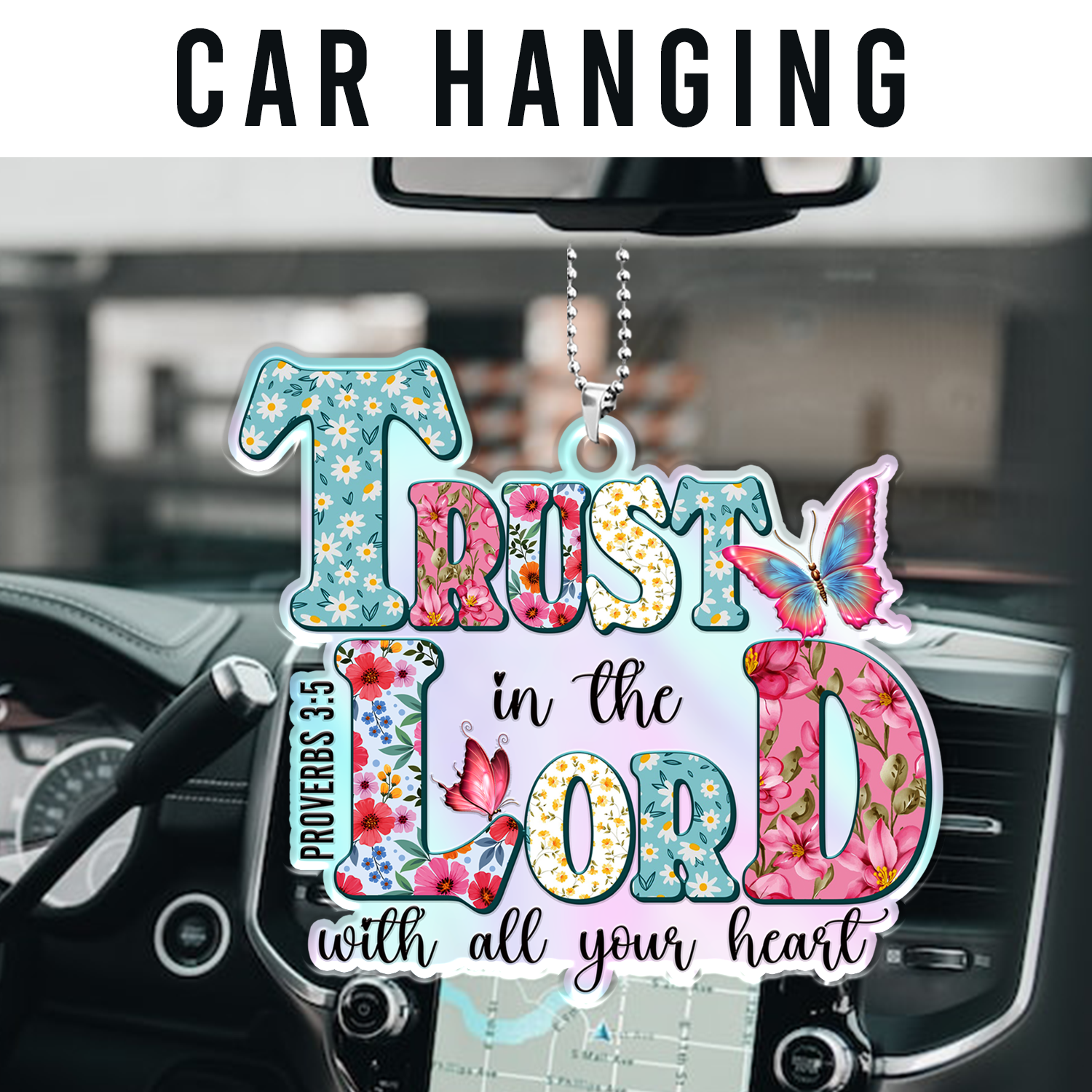 Flowers Trust In The Lord Christian Gifts For Women, Birthday Gifts For Women, Ornament Gift Bible Verse Christmas Ornament Car Hanging