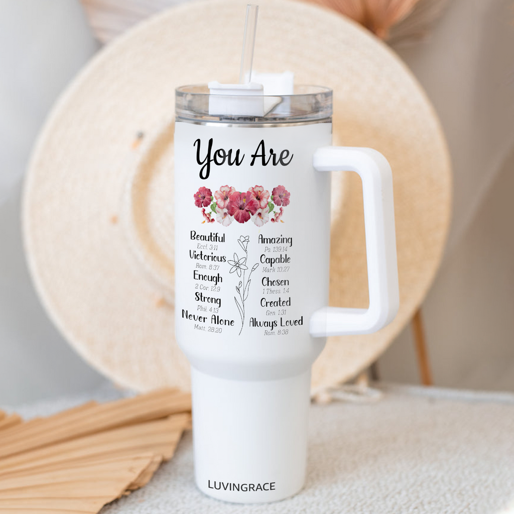 Floral Hibiscus Bible Verse Custom Inspirational Gifts for Women Friends 40Oz Tumbler