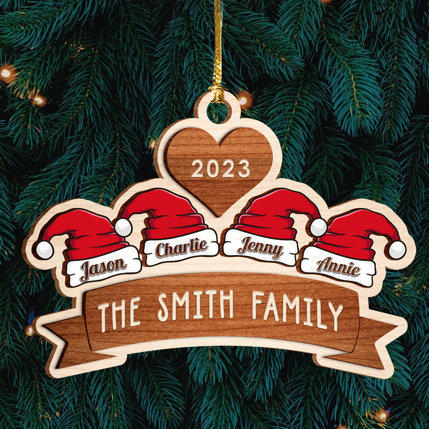 Christmas Santa Hat Family Stained Glass Custom Two Layers Suncatcher Ornament Christmas Ornament Car Hanging Ornament