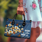 Daisy Garden She Will Not Fall Personalized Zippered Leather Handbag With Handle Christian Gift Religious Gift For Women