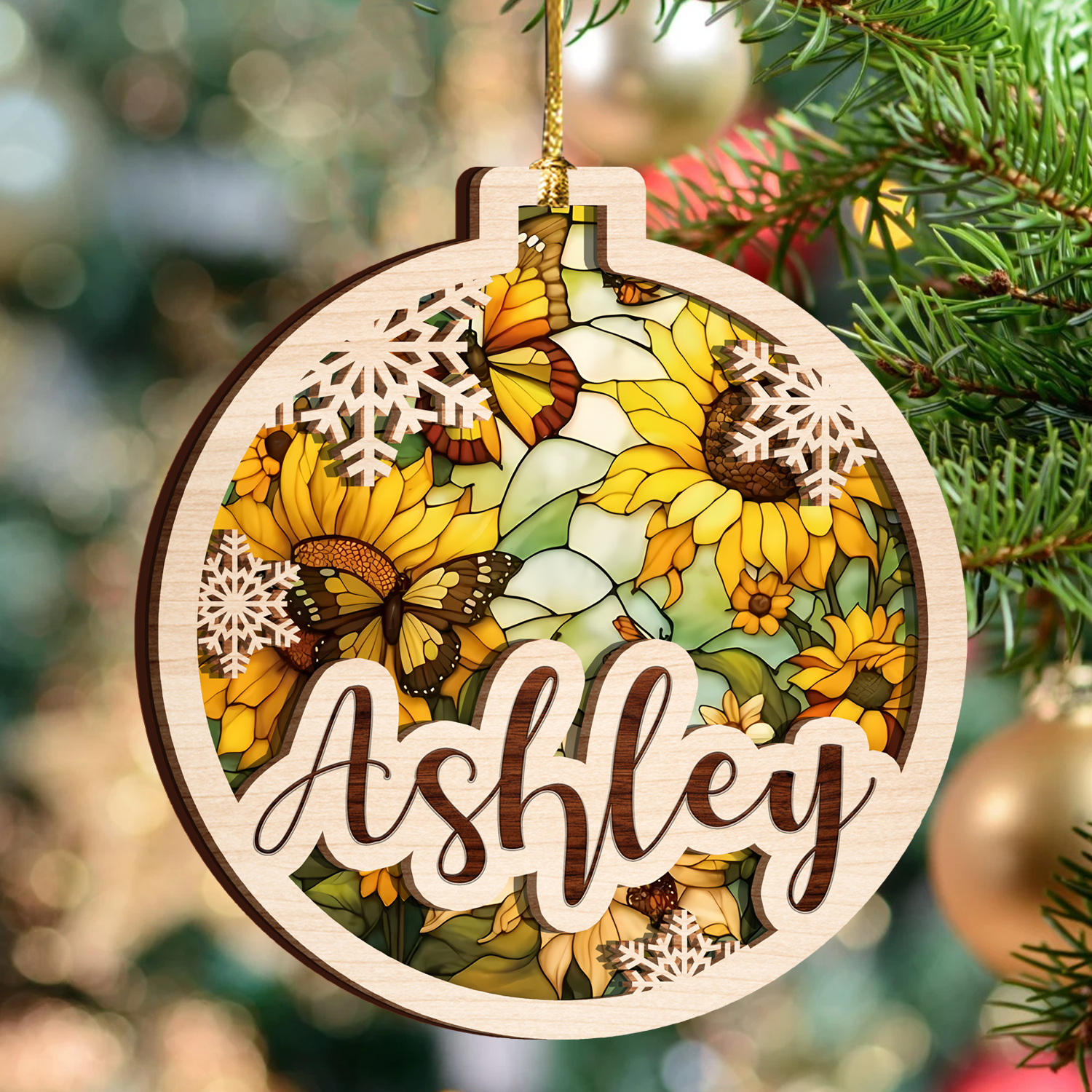 Christmas Stained Glass Snowflake Two Layers Suncatcher Ornament Christmas Ornament Car Hanging Ornament