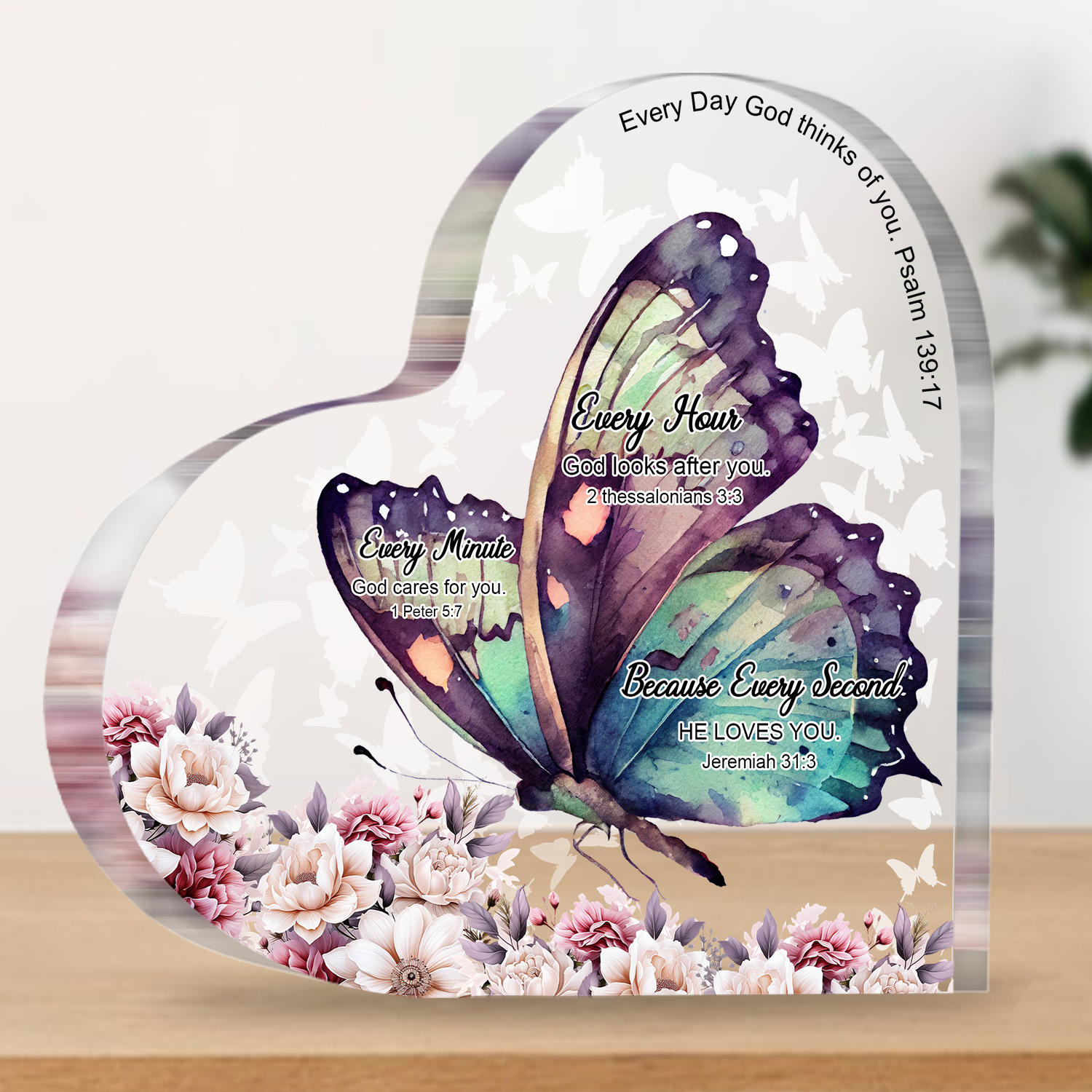 Every Second He Loves You Heart Acrylic Plaque Christian Gifts for Women Inspirational Gifts with Bible Verse Prayers