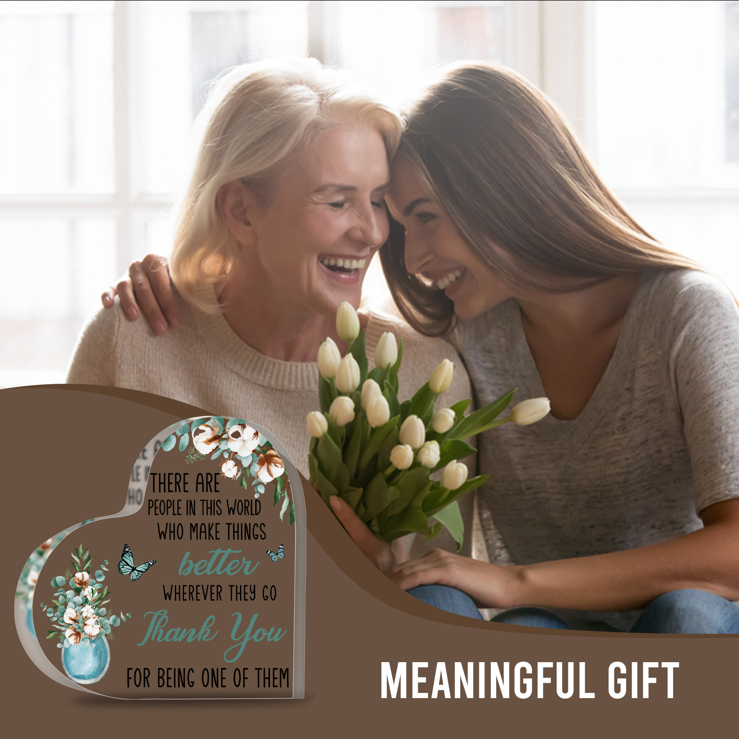 Blue Floral Thank You Acrylic Plaque Heart Shaped Gifts