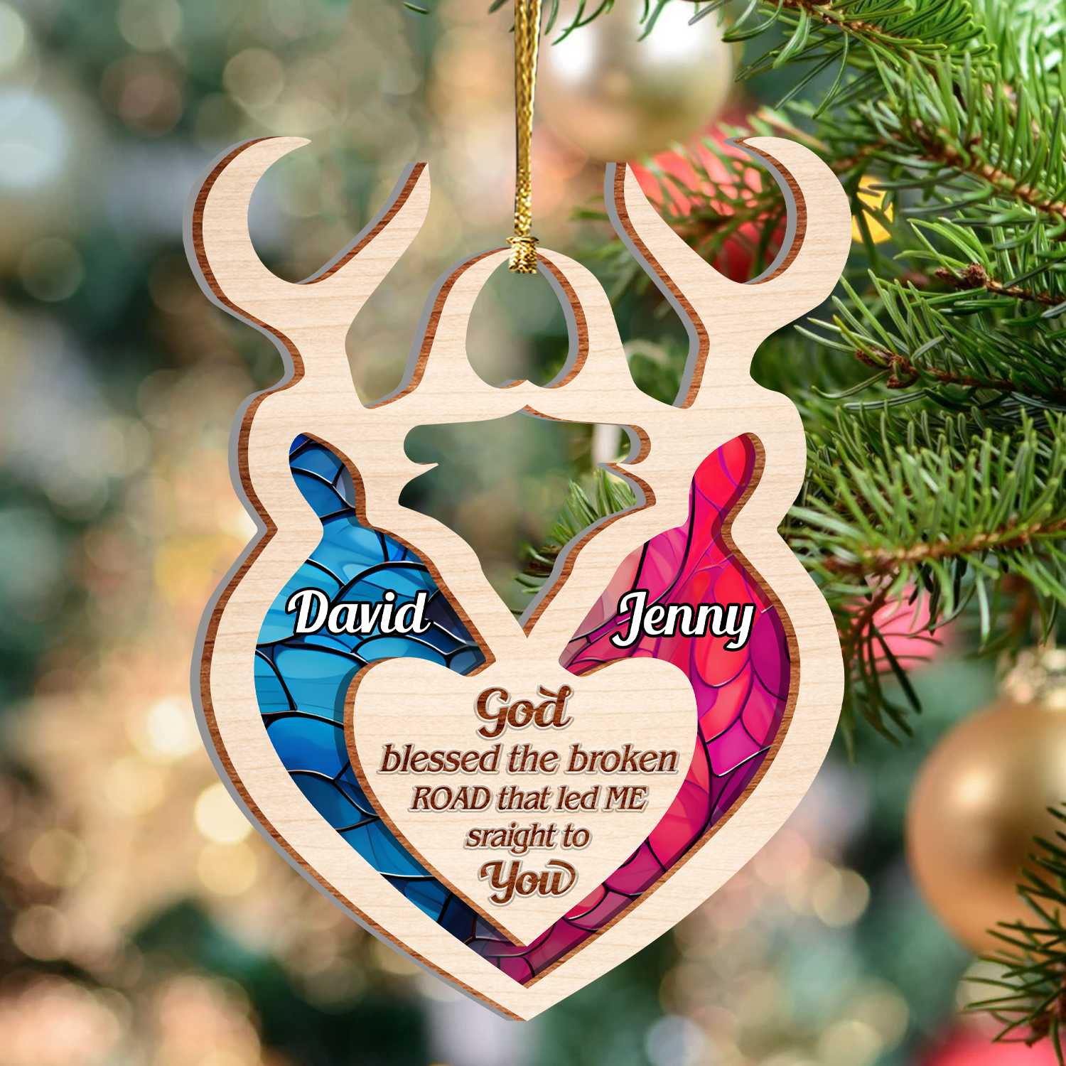 Custom Buck and Doe Stained Glass Pattern Two Layers Suncatcher Ornament Christmas Ornament Car Hanging