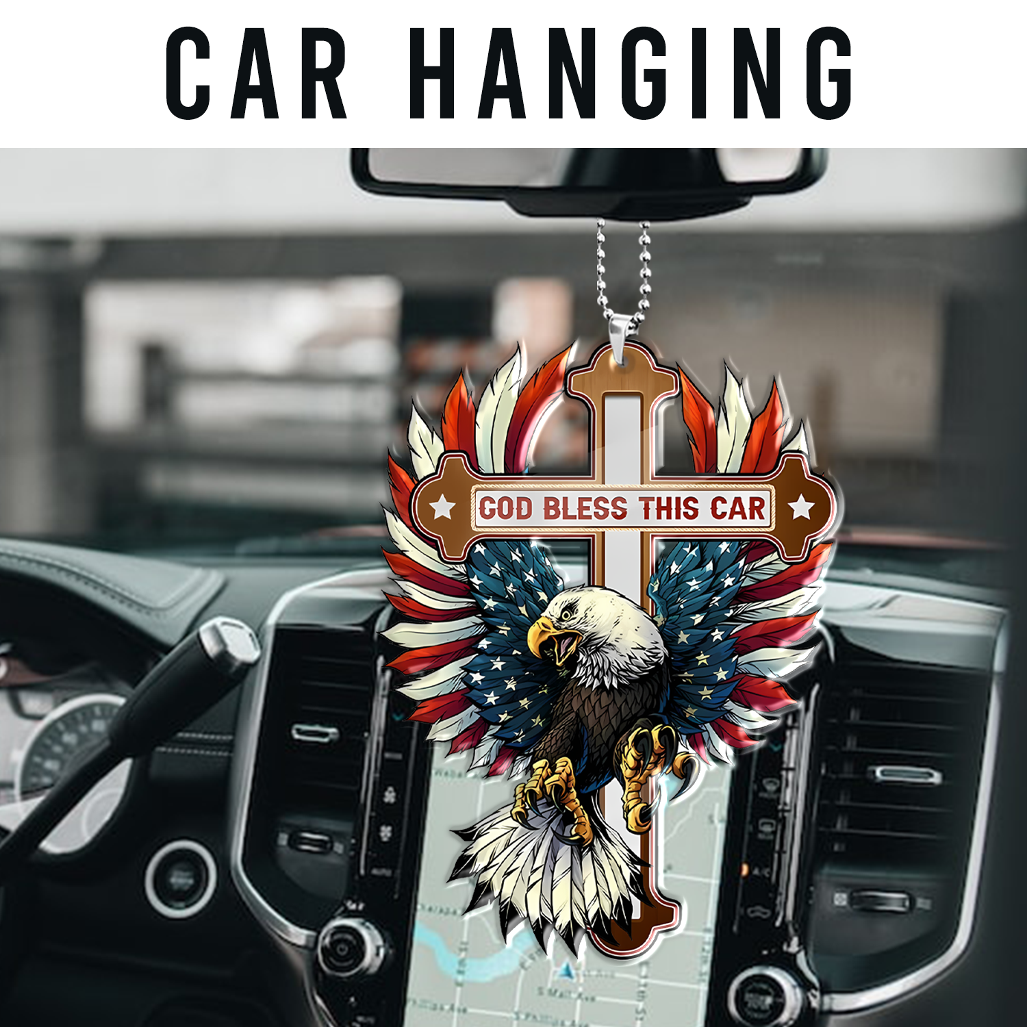Bless This Car Ornament, Pendant for Rear View Mirror Car, Cross & Eagle Hanging Charm Home Décor Car Accessories