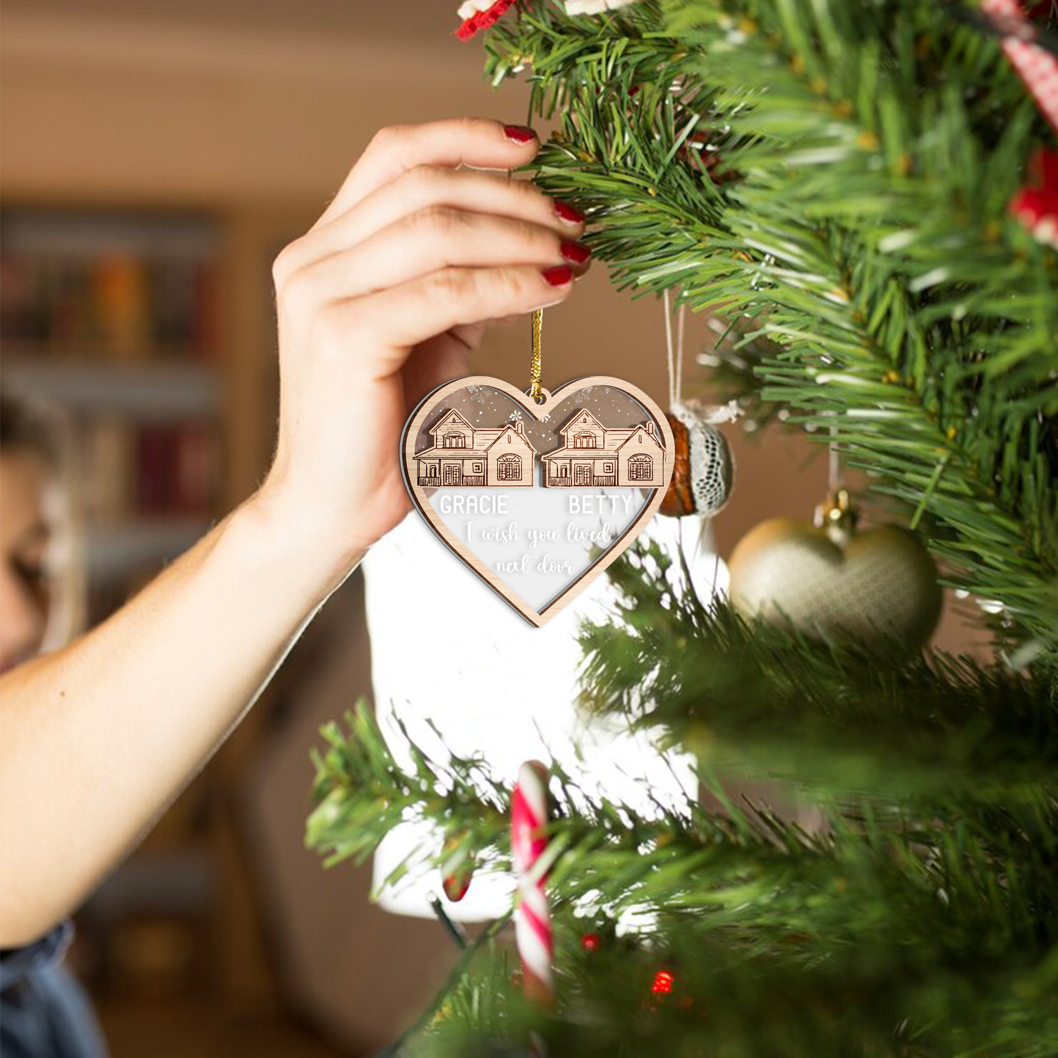 I Wish You Lived Next Door Custom 2 Layers Christmas Car Hanging Wooden Transparent Acrylic Ornament
