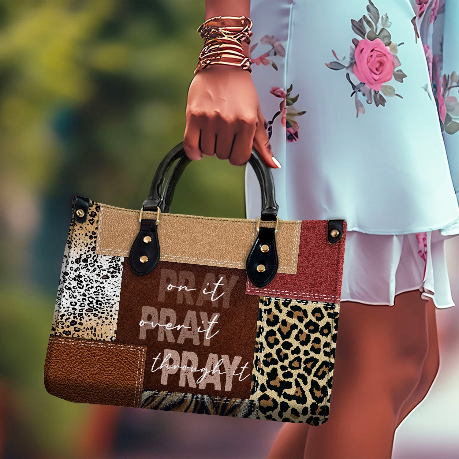 Pray On It Pray Over It Pray Through It, Faithful Gift Leather Handbag