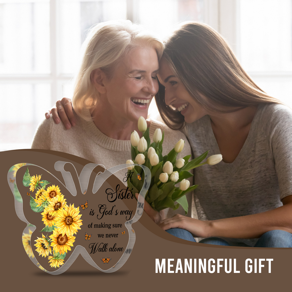 Sunflower Sister Is God's Way Acrylic Plaque  Christian Gifts Birthday Gift For Women Mother's Day Gift