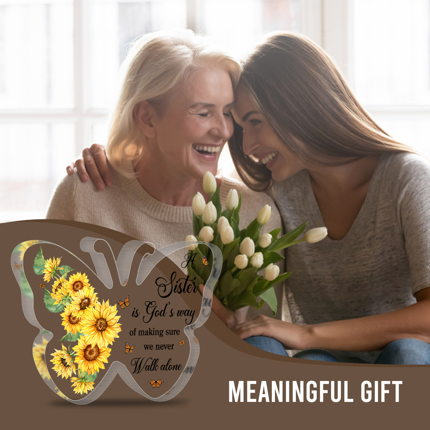 Sunflower Sister Is God's Way Acrylic Plaque  Christian Gifts Birthday Gift For Women Mother's Day Gift