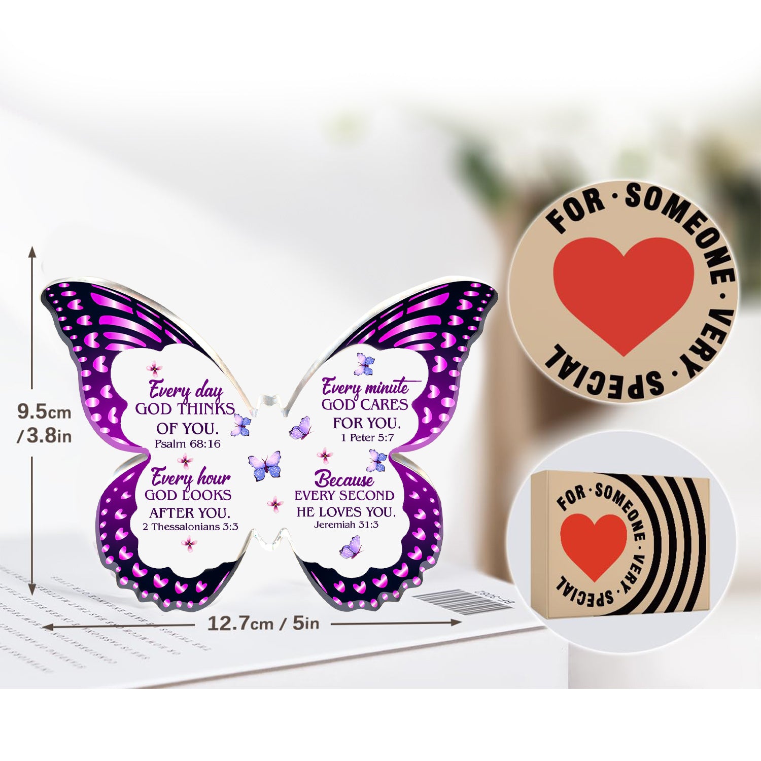 Every Second He Loves You Purple Butterfly Acrylic Plaque Christian Gifts for Women Inspirational Gifts with Bible Verse Prayers