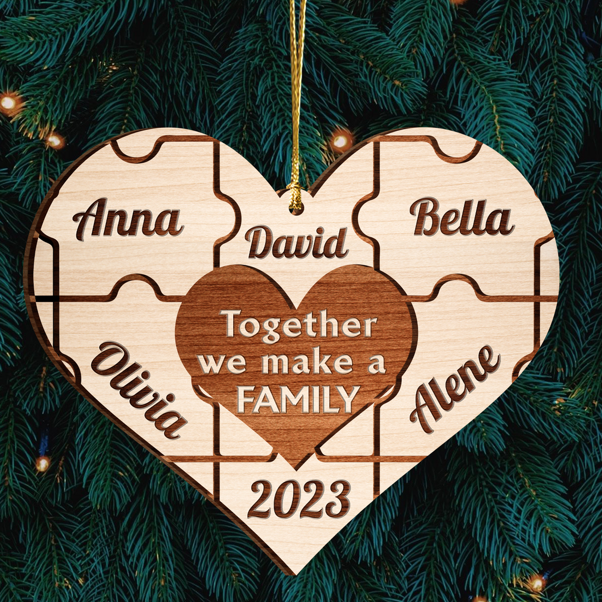 Christmas Family Heart Puzzle Custom Two Layers Ornament Christmas Ornament Car Hanging Ornament