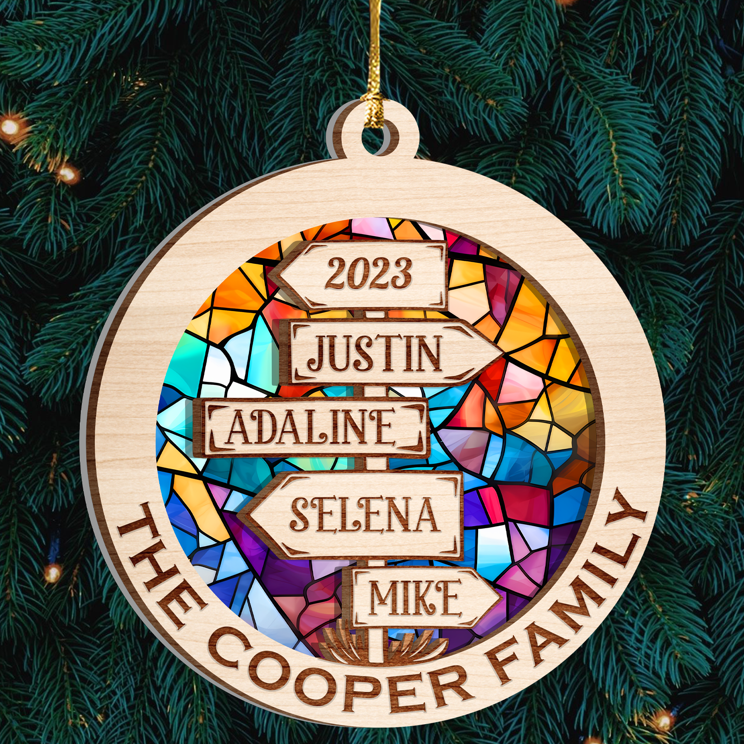 Direction Sign Family Custom Stained Glass Custom Two Layers Suncatcher Ornament Christmas Ornament Car Hanging Ornament