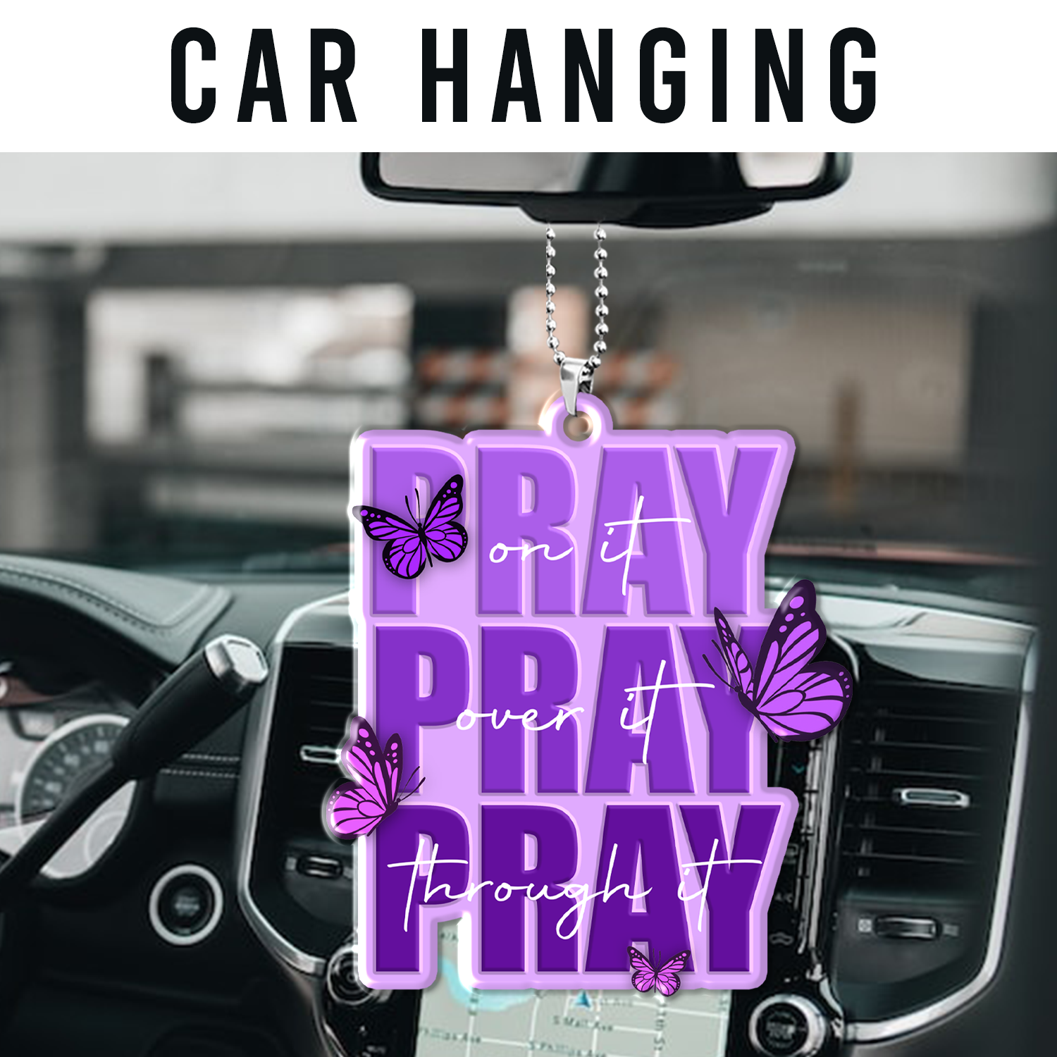 Purple Butterflies Pray On It Christian Gifts For Women, Birthday Gifts For Women, Ornament Gift, Christmas Ornament Car Hanging