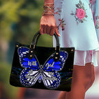 Purple Butterfly All Things Are Possible Zippered Leather Handbag With Handle Christian Gift Religious Gift For Women