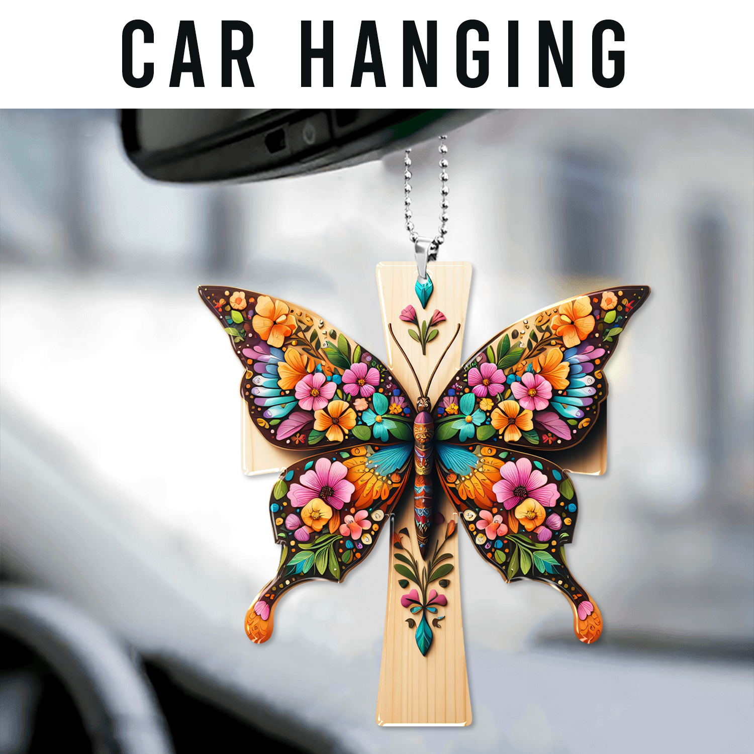 Colorful Flower Butterfly Cross Christian Gifts For Women, Birthday Gifts For Women, Ornament Gift, Christmas Ornament Car Hanging