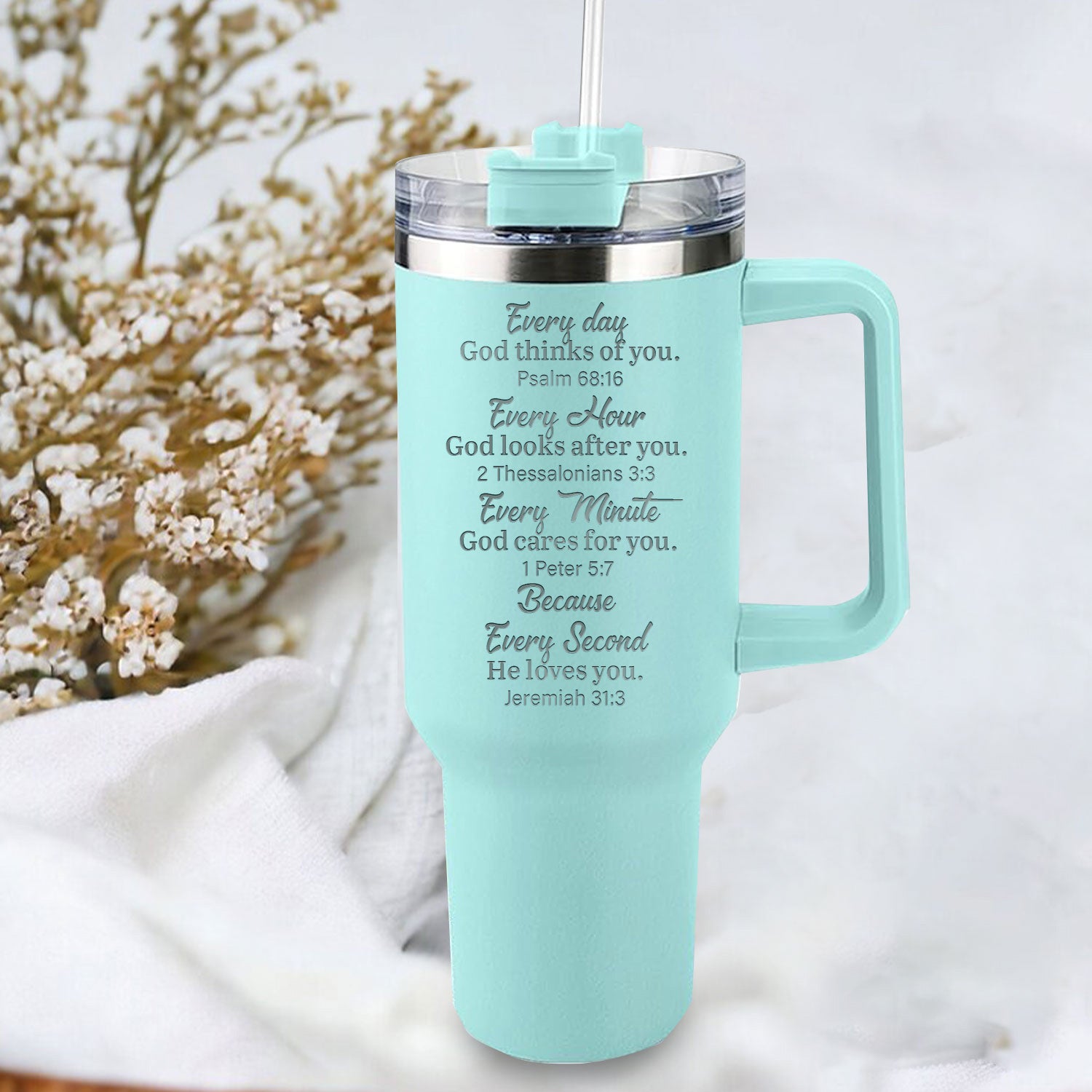 Everyday God thinks of you Christian 40oz Tumbler Travel Cup - Birthday, Christmas Gifts for Women - Religious, Self Care Inspiration Gifts