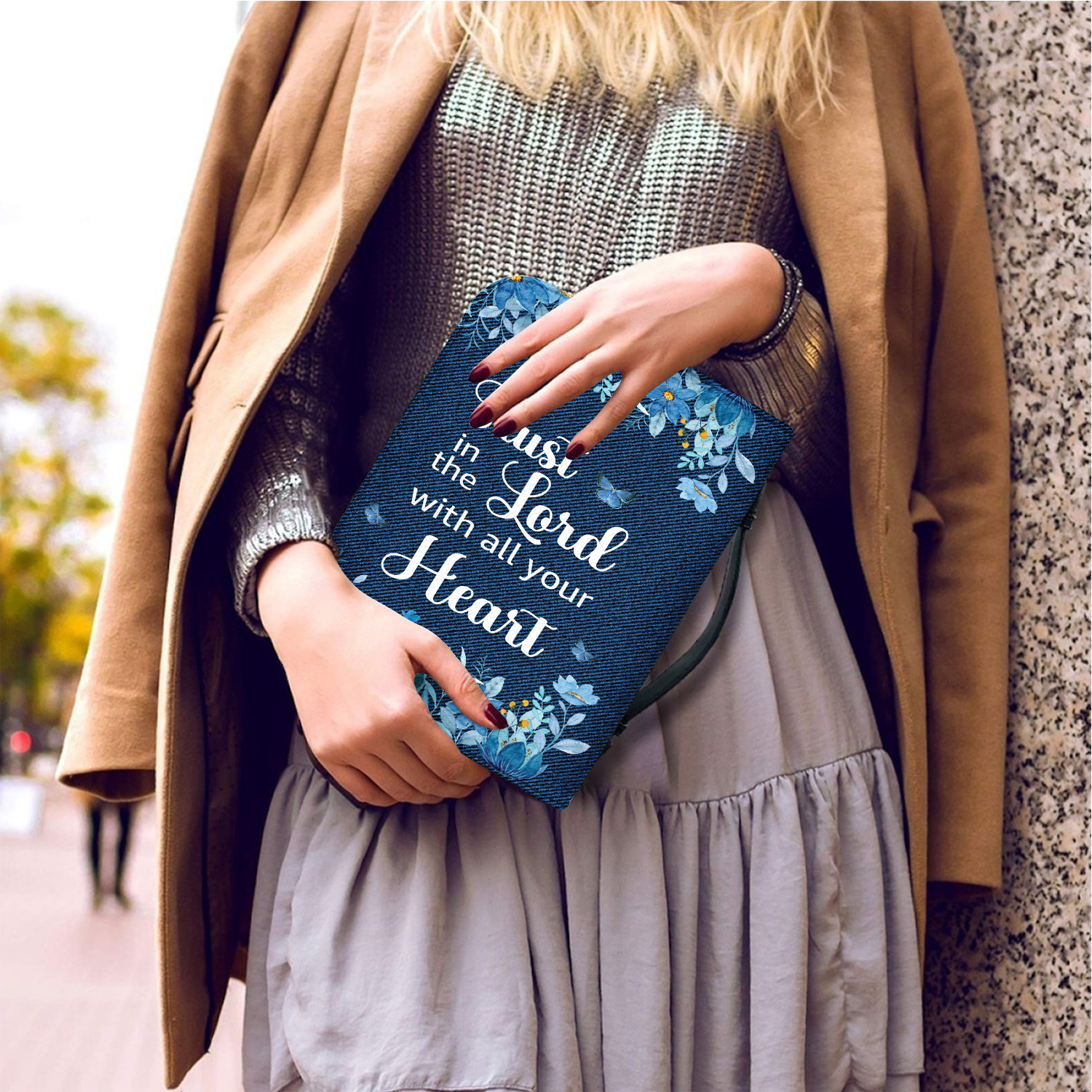 Blue Flower Jean Trust In The Lord Christian Personalized Bible Cover