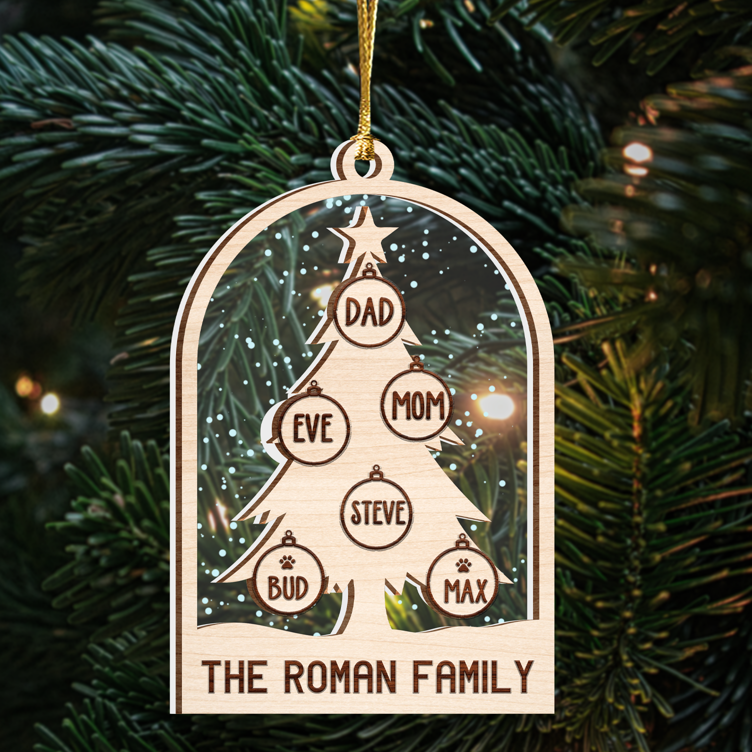 Snow Christmas Tree Family Custom 2 Layers Christmas Car Hanging Wooden Transparent Acrylic Ornament