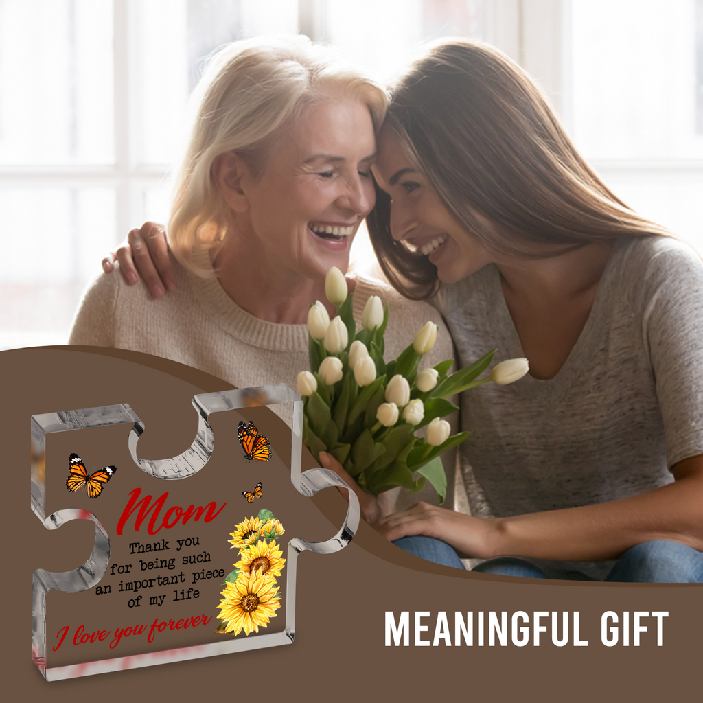 Sunflower Butterfly I Love You Mom Acrylic Block Puzzle Plaque