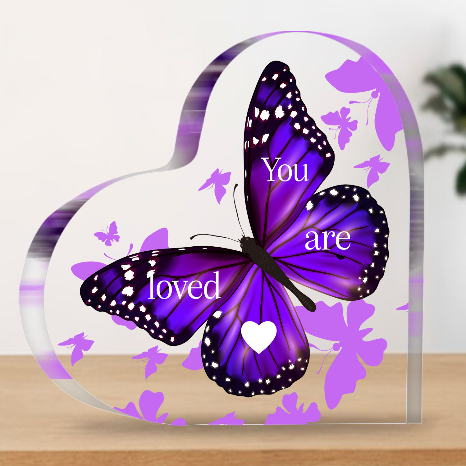 Purple Butterfly You Are Loved Heart Acrylic Plaque Christian Gifts for Women Inspirational Gifts