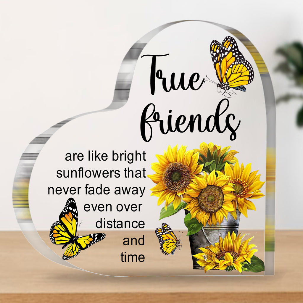 True Friends Gifts Friendship Sunflower Gifts For Bestie Best Female Friend Birthday Gifts For Women Heart Acrylic Plaque