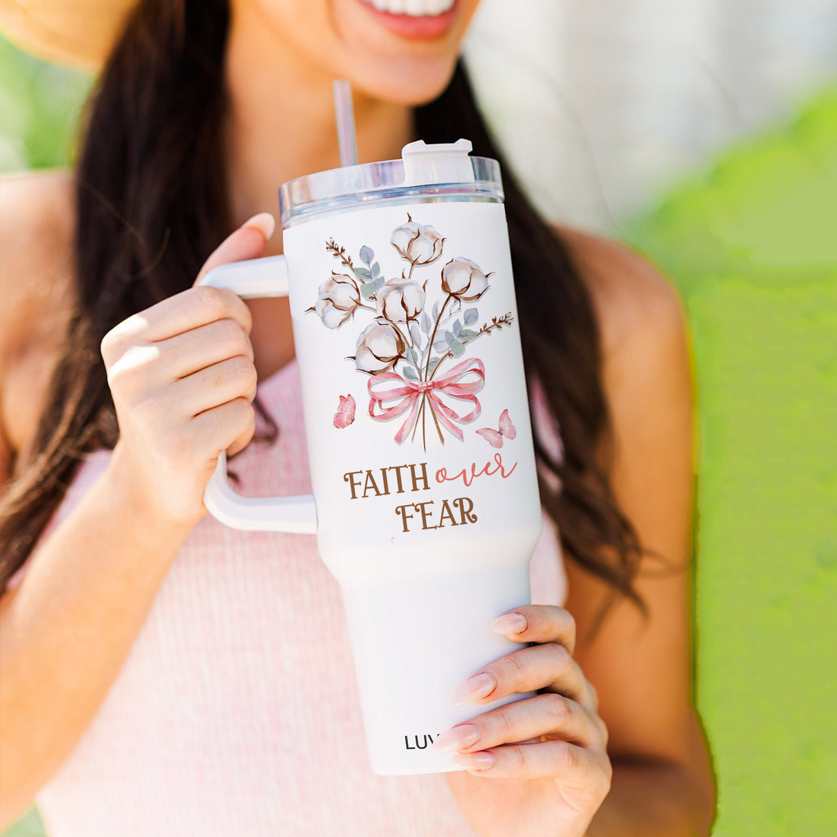 Floral Faith Over Fear Inspirational Gifts for Women Friends 40Oz Tumbler