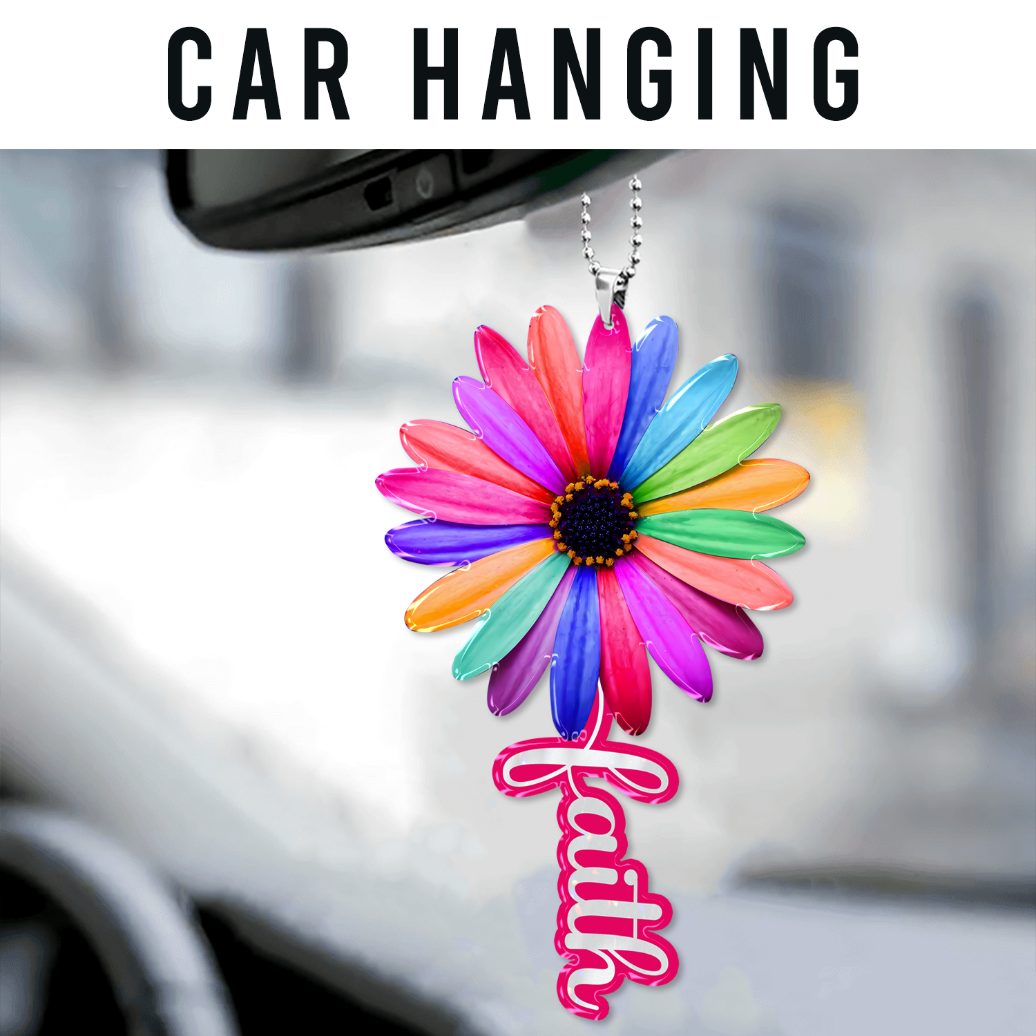 Colorful Daisy Faith Christian Gifts For Women, Birthday Gifts For Women, Ornament Gift, Christmas Ornament Car Hanging
