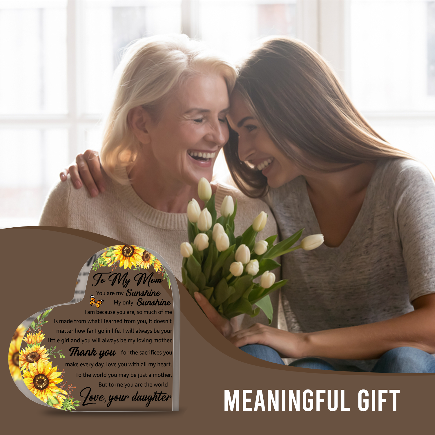 Sunflower To My Mom Acrylic Plaque Heart Shaped Gifts