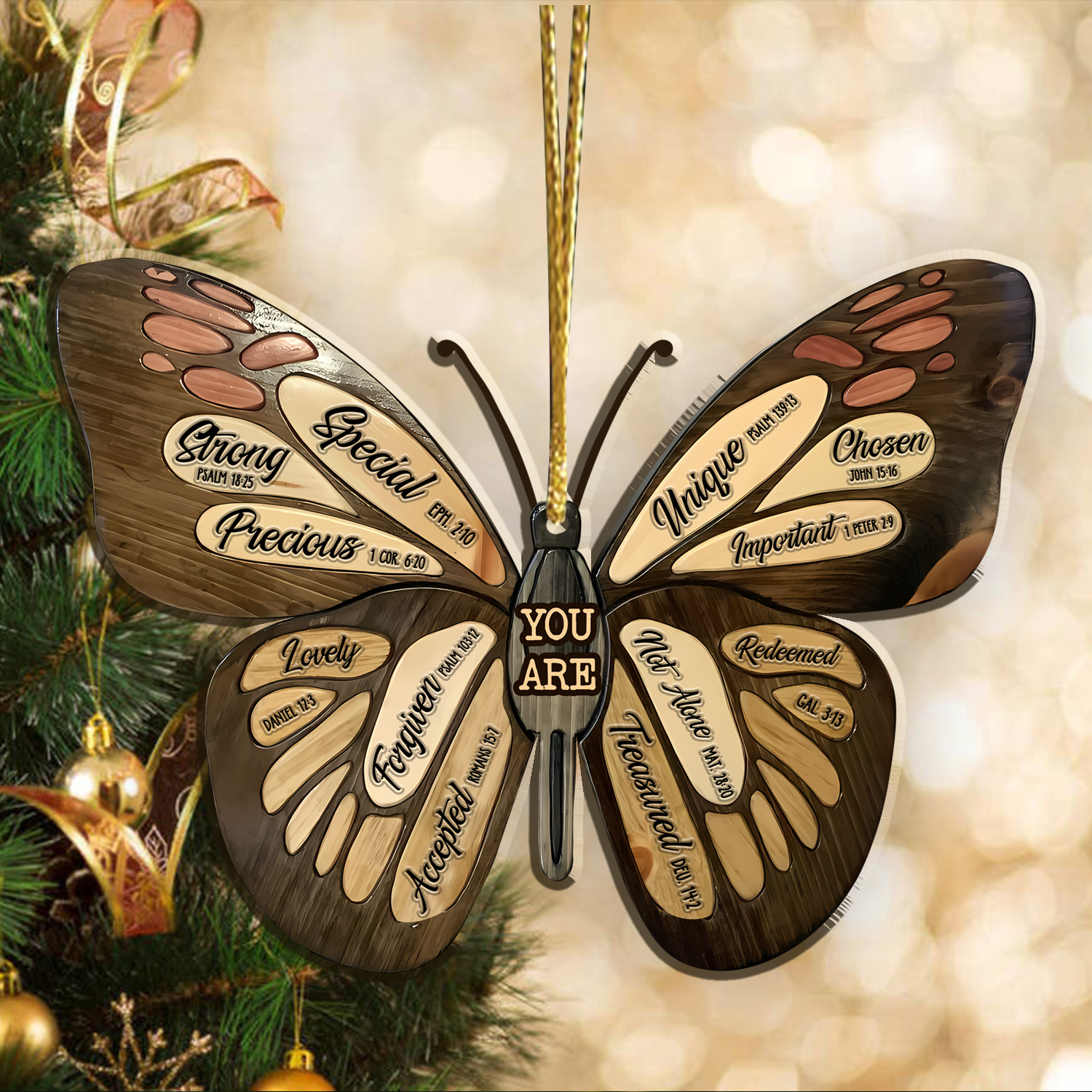 Butterfly You Are Identity In Christ Engraved Dark Wood Ornament Christmas Gift