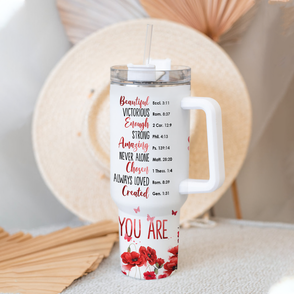 Poppy flower You are - 40 Oz Tumbler With Handle - Personalized Stainless Steel Tumbler