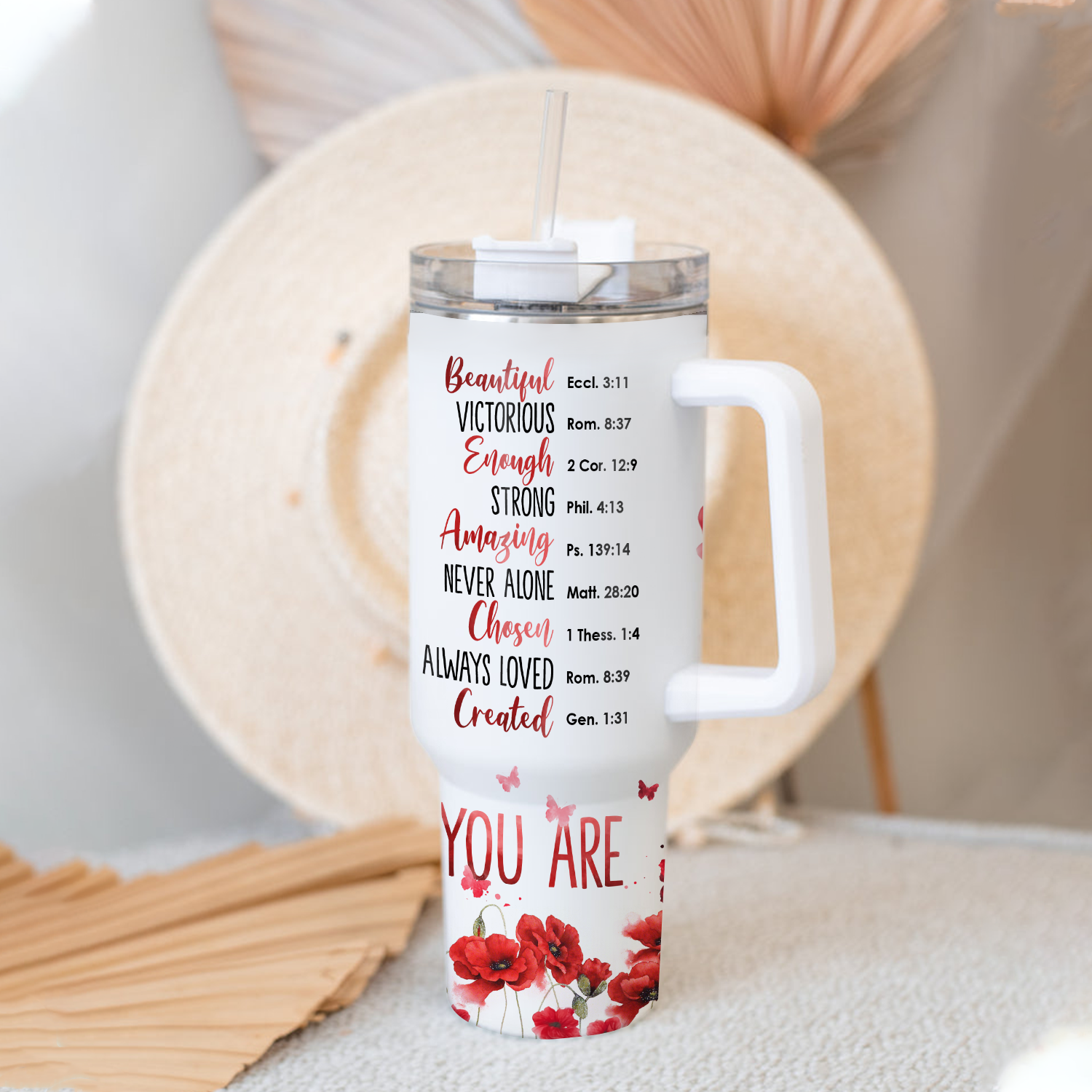 Poppy flower You are - 40 Oz Tumbler With Handle - Personalized Stainless Steel Tumbler