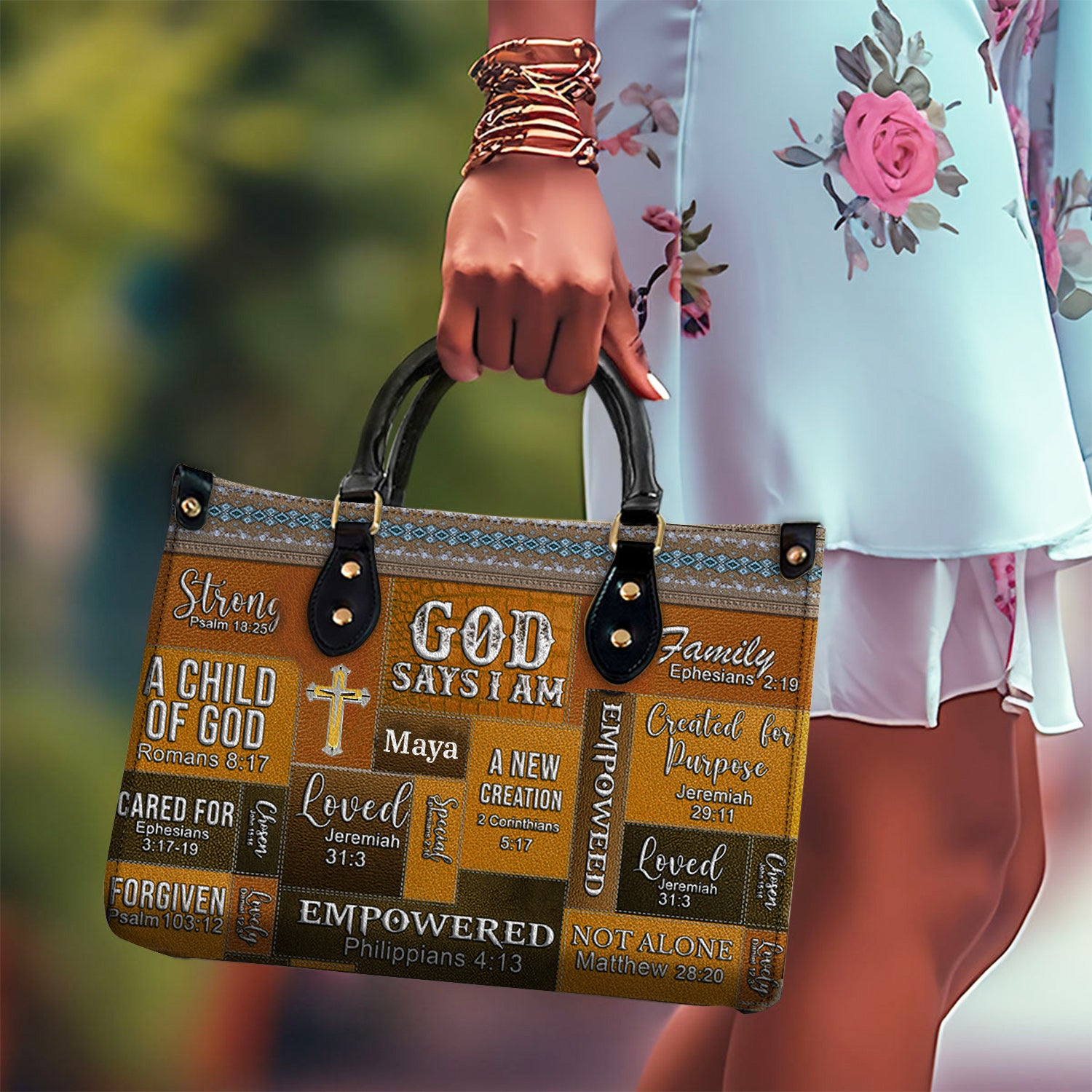 God Says I Am Brown Personalized Leather Handbag Bags, Gifts for Women