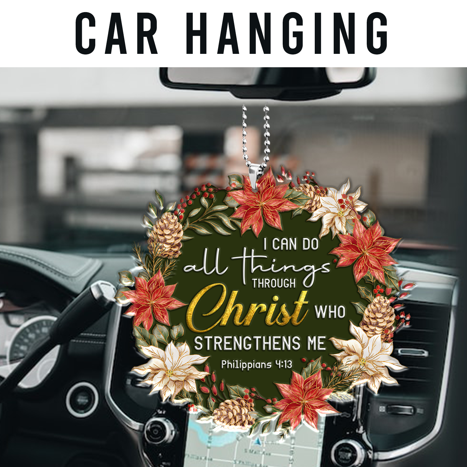 Christmas Floral I Can Do All Things Christian Gifts For Women, Birthday Gifts For Women, Ornament Gift Bible Verse Christmas Ornament Car Hanging