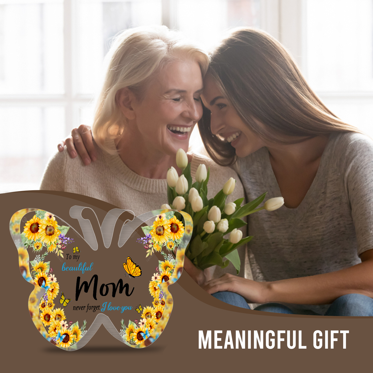 To My Beautiful Mom Sunflower Acrylic Plaque Mother's Day Thanksgiving Birthday Gifts for Mom