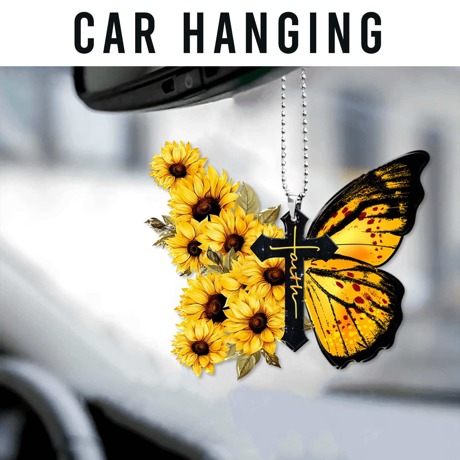 Butterfly Sunflower Cross Christian Gifts For Women, Birthday Gifts For Women, Ornament Gift, Christmas Ornament Car Hanging